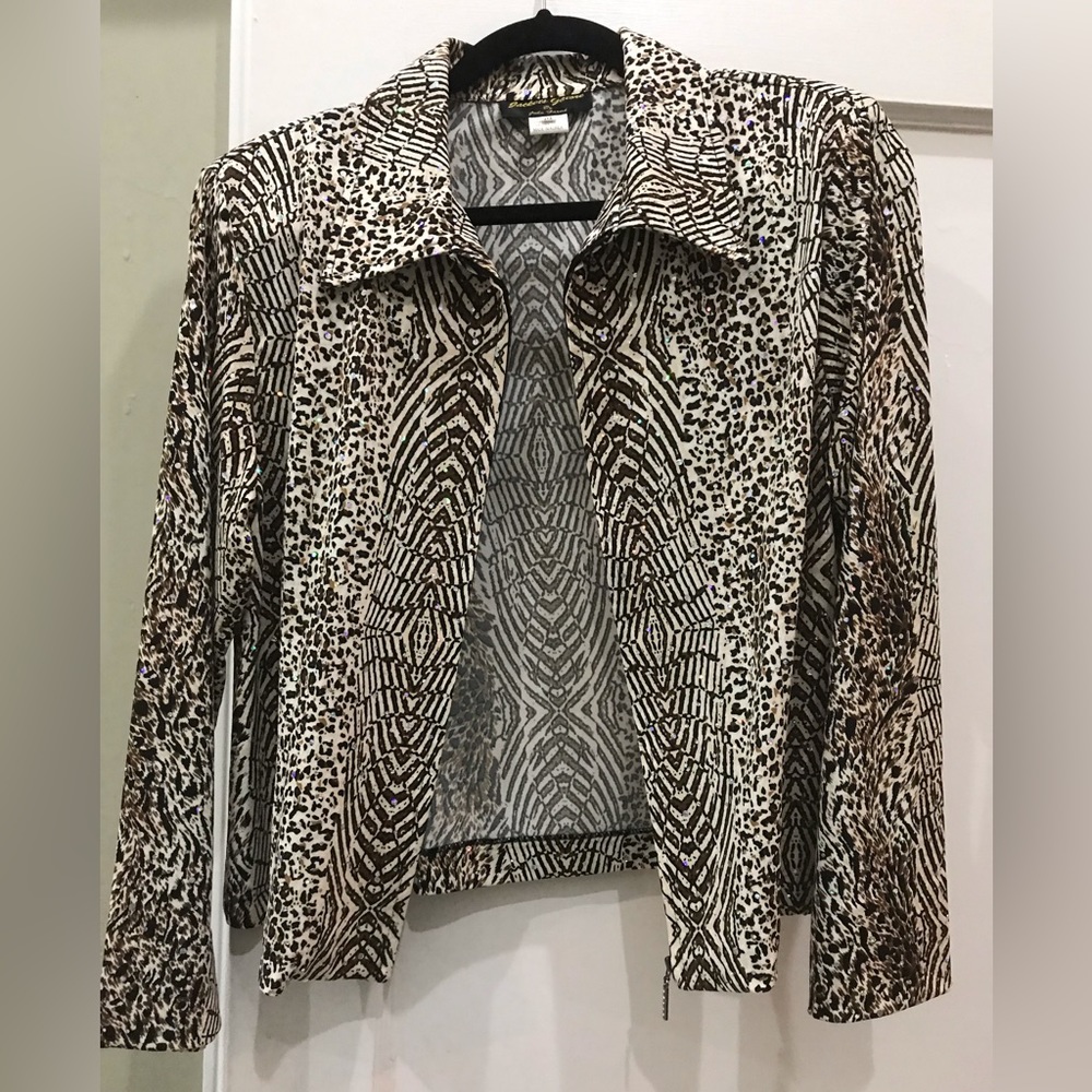 Womens Vintage Sequin Animal Print Zip-Up Jackets Galore Jacket by John Farah